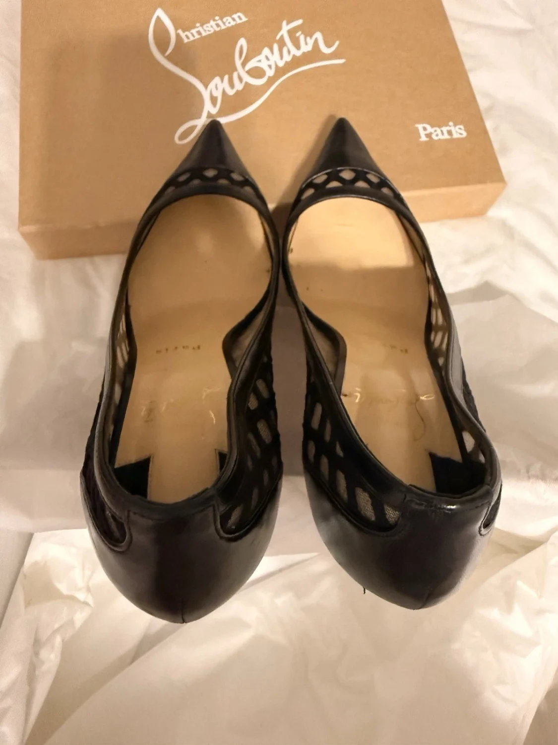 Christian Louboutin 黑色皮革网眼尖头细高跟鞋 EU 38.5-