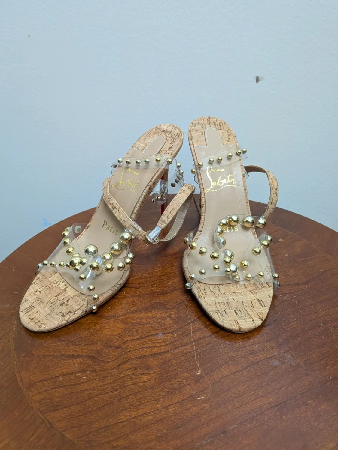 Christian Laboutin Faridaravie 踝带凉鞋 鞋跟 串珠 38 美国 7.5-