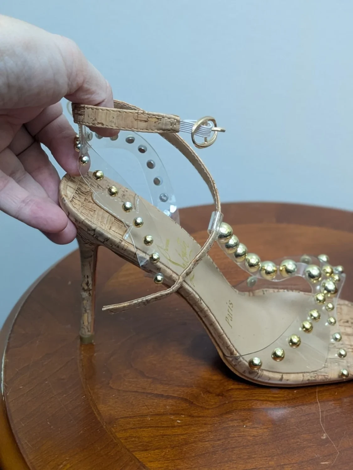 Christian Laboutin Faridaravie 踝带凉鞋 鞋跟 串珠 38 美国 7.5-