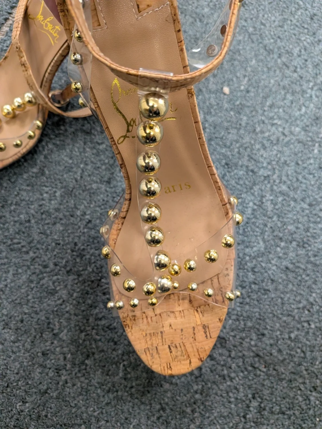 Christian Laboutin Faridaravie 踝带凉鞋 鞋跟 串珠 38 美国 7.5-