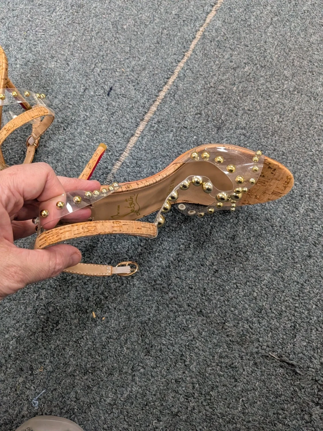 Christian Laboutin Faridaravie 踝带凉鞋 鞋跟 串珠 38 美国 7.5-