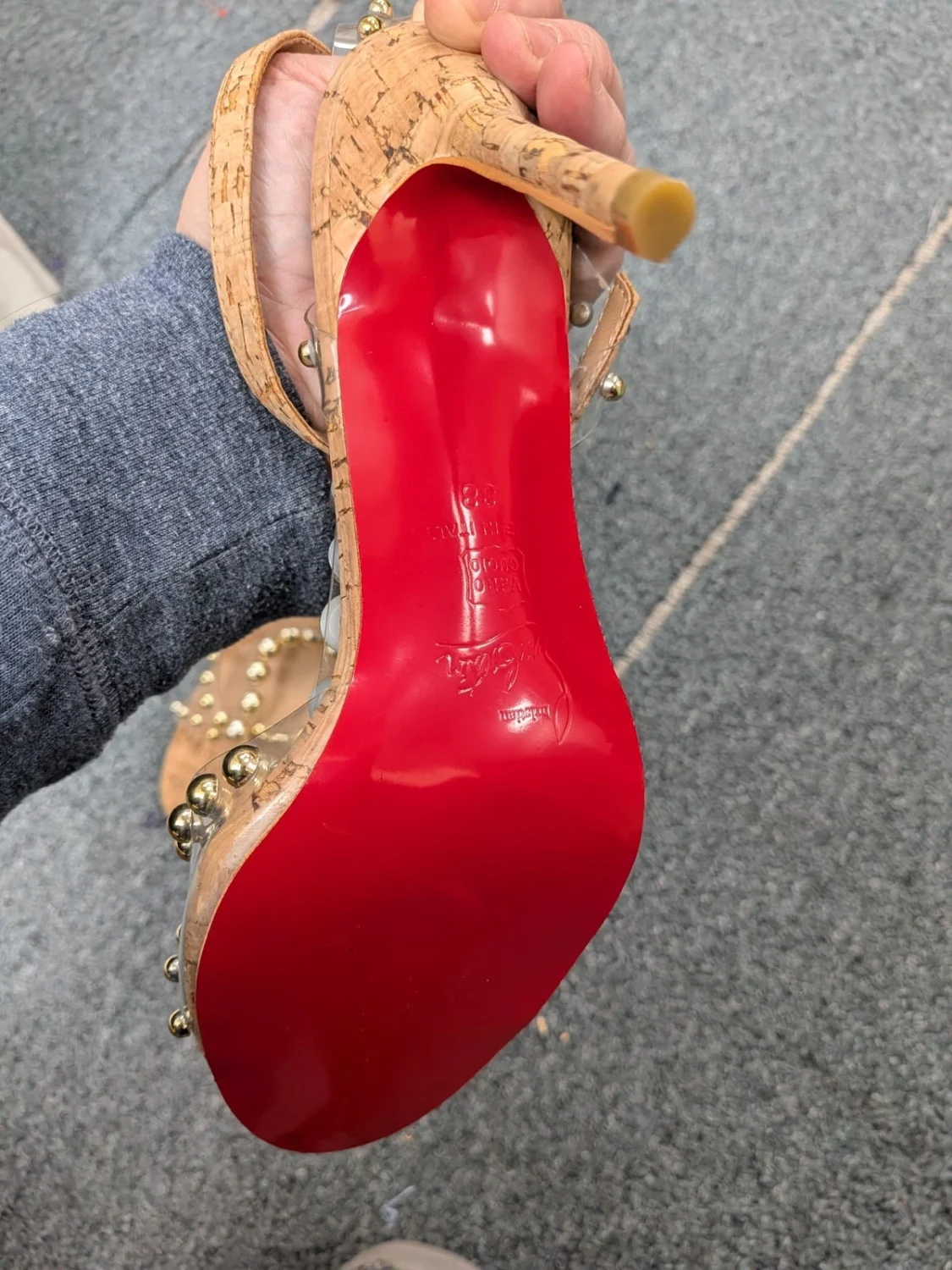Christian Laboutin Faridaravie 踝带凉鞋 鞋跟 串珠 38 美国 7.5-