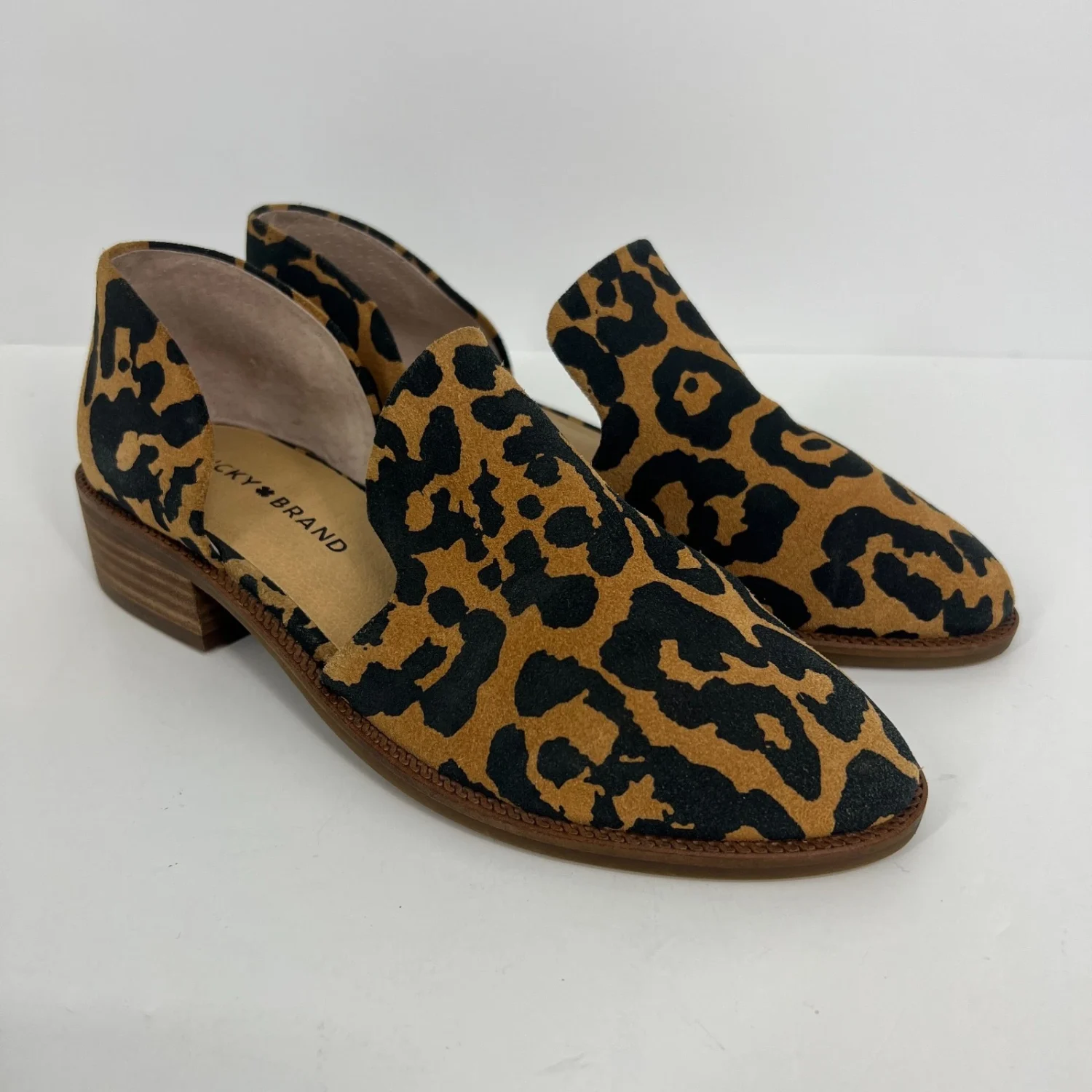 Lucky Brand Gennifa 泵懒人鞋女式 6.5M/37 码天然棕褐色黑色豹纹-