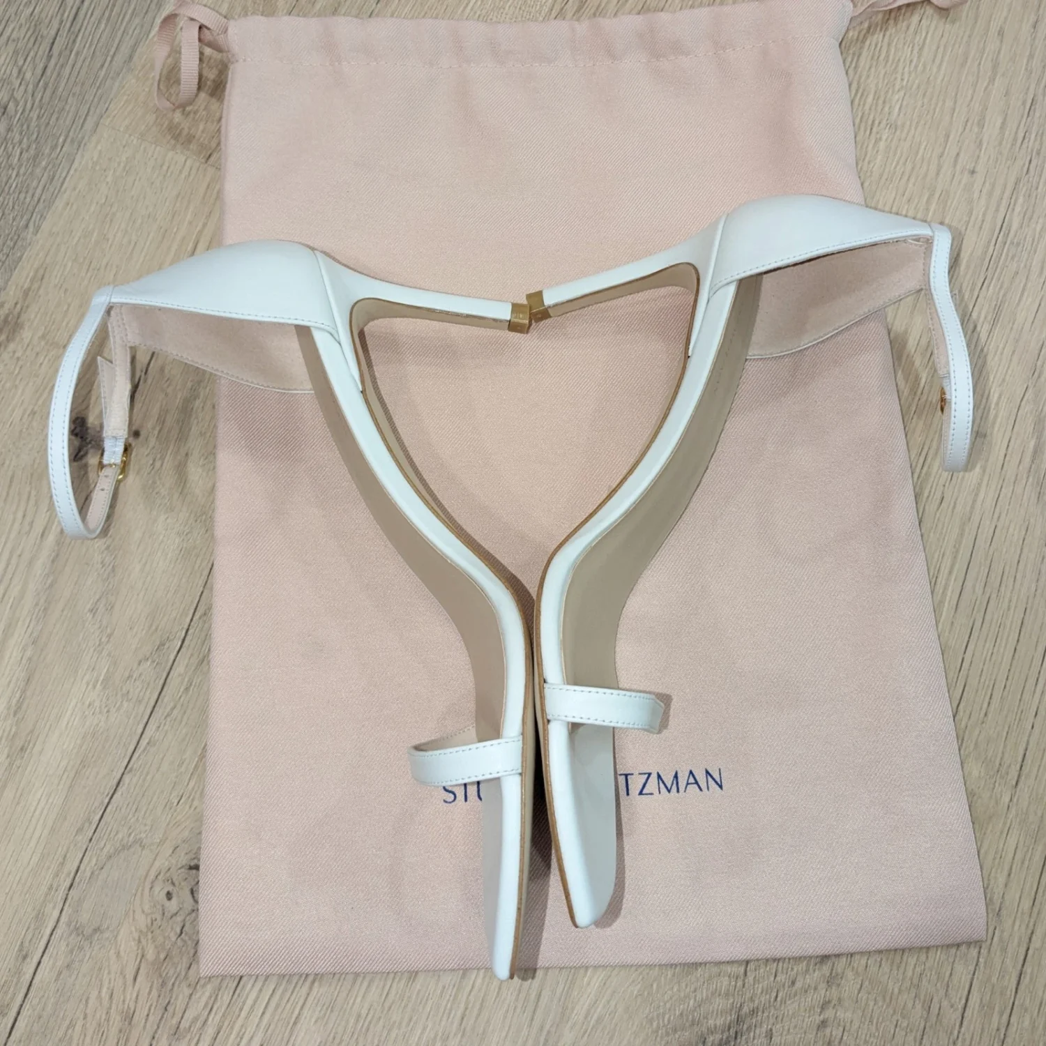 Stuart Weitzman Amelina白色皮革踝带高跟鞋方头女式9.5码-