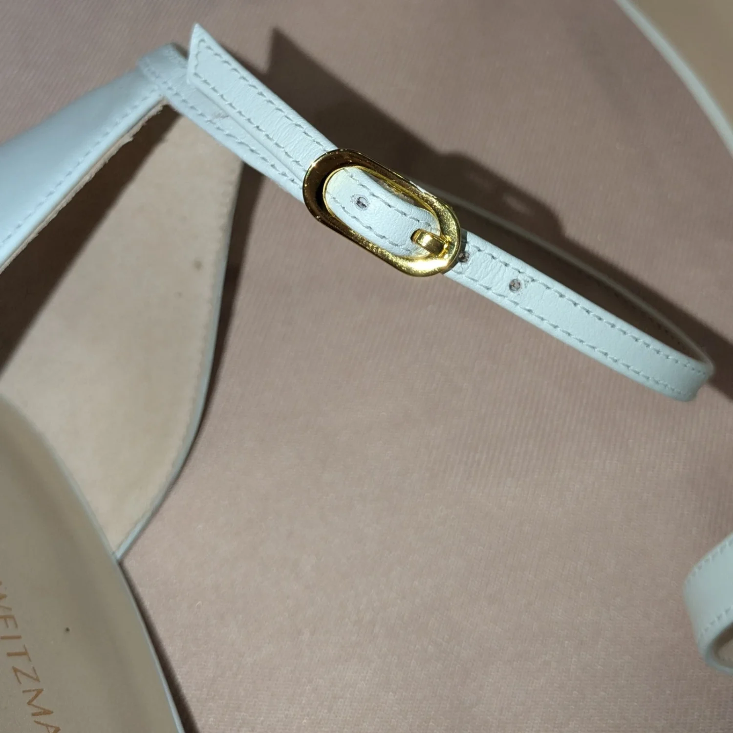Stuart Weitzman Amelina白色皮革踝带高跟鞋方头女式9.5码-