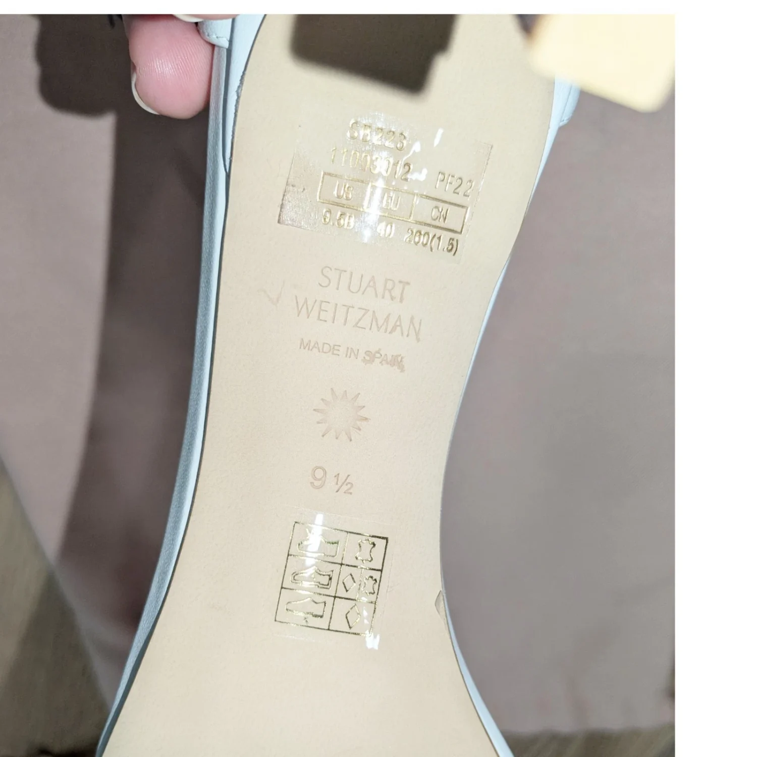 Stuart Weitzman Amelina白色皮革踝带高跟鞋方头女式9.5码-