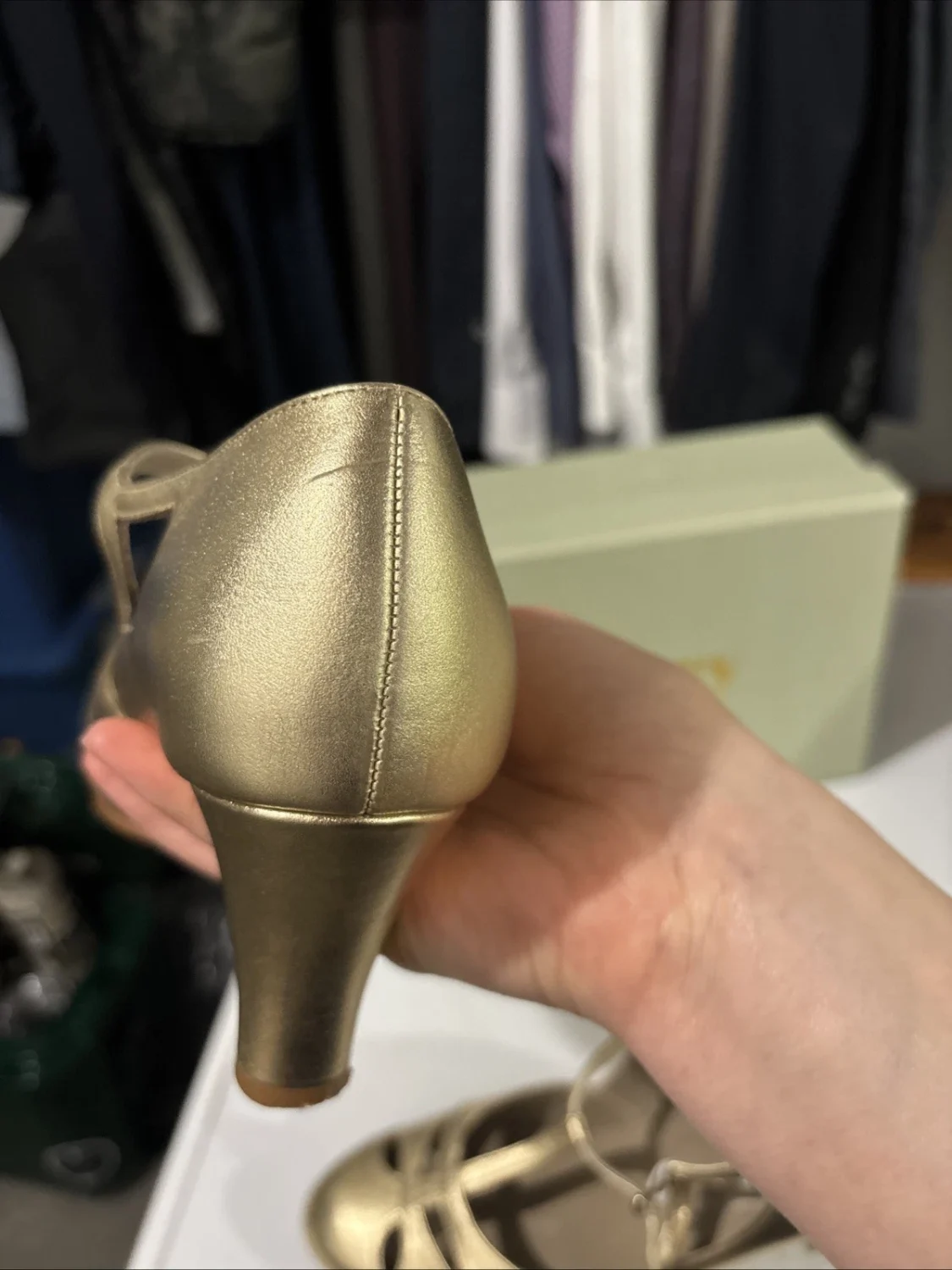 Memery 复古风格晚装高跟鞋皮革金色 T 型表带尺寸 38 20 世纪 30 年代风格-