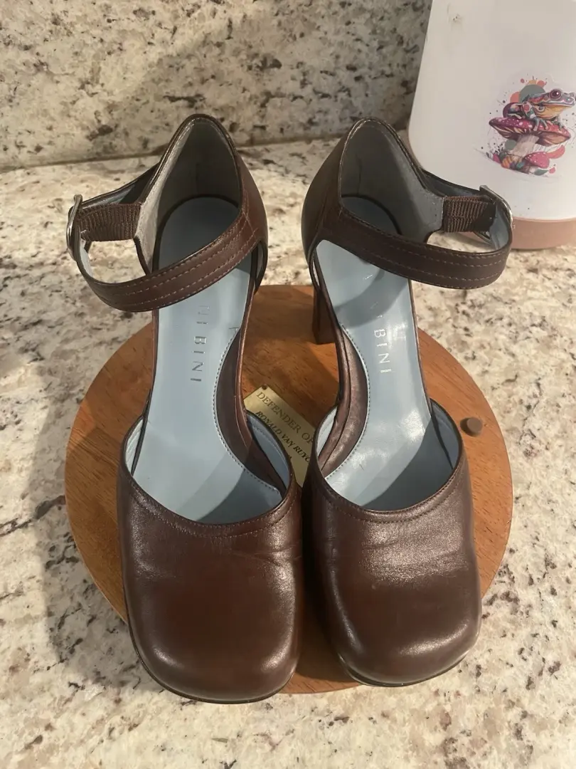 Gianni Bini 棕色皮革 Mary Jane 厚底高跟鞋女式 7.5M 码粗跟-