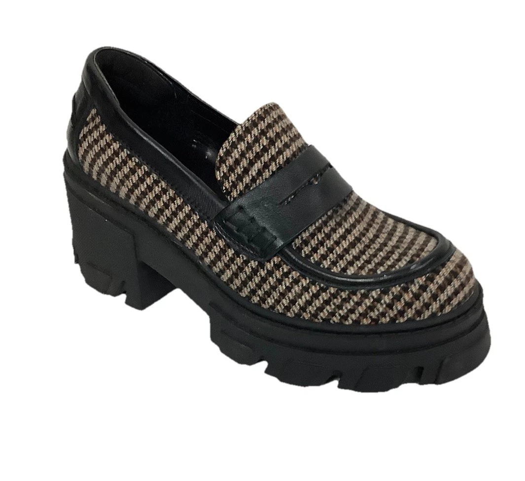 Steve Madden 尺寸 8 Y2K Look Chunky Platform Houndstooth 印花便士乐福鞋 CD-