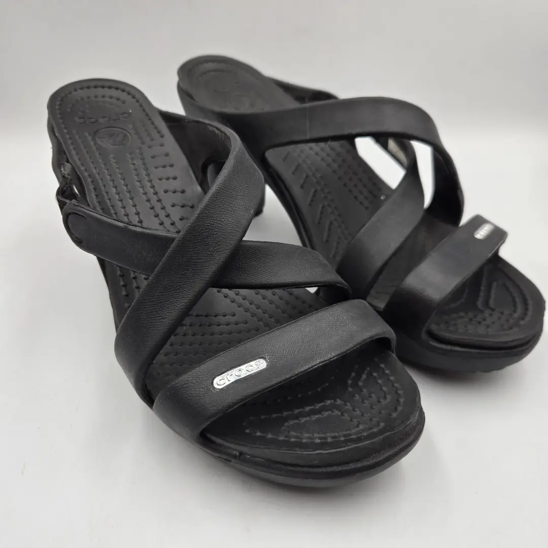 Crocs Cyprus IV 凉鞋 14558-060 黑色高跟鞋一脚蹬十字纹 WMS 8US-