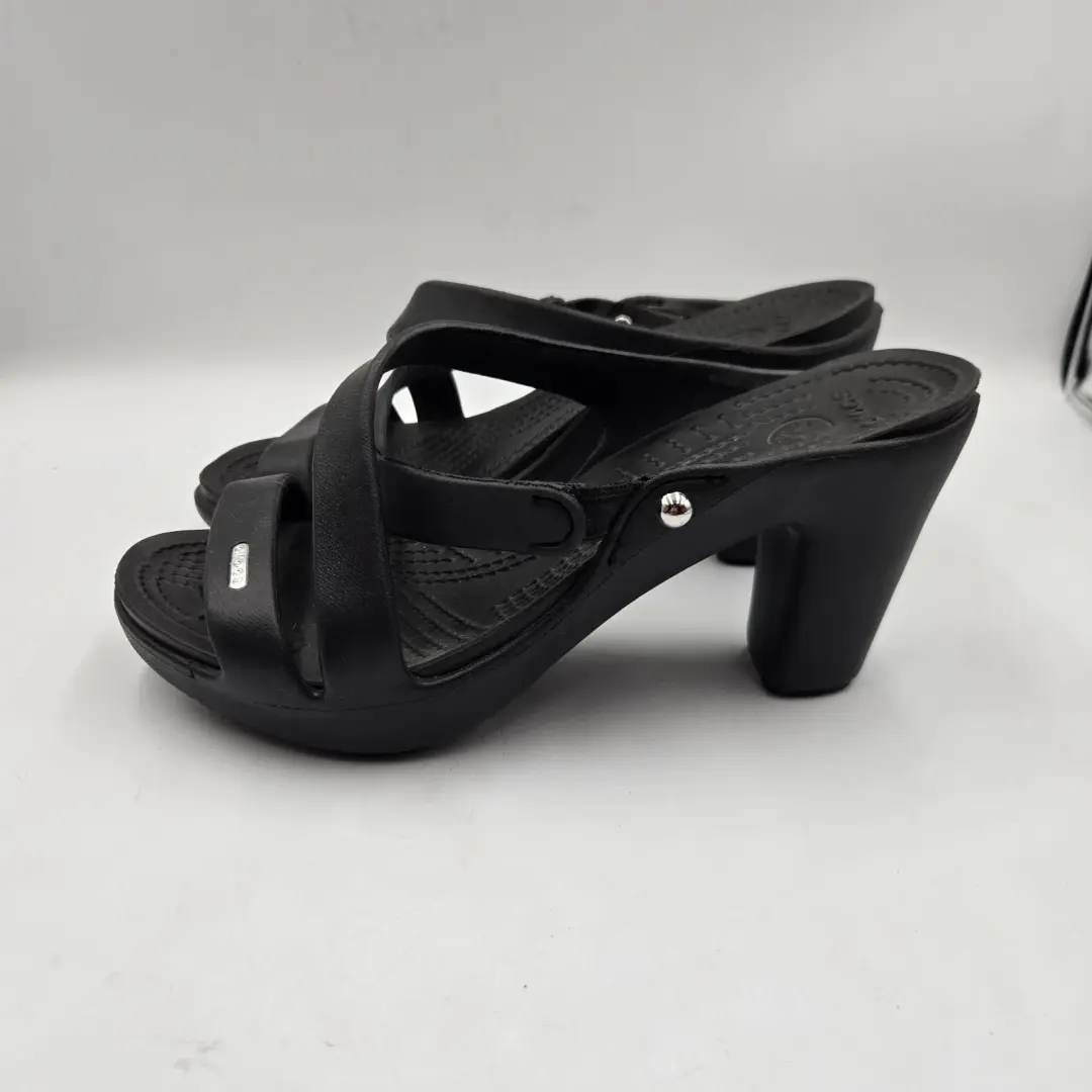 Crocs Cyprus IV 凉鞋 14558-060 黑色高跟鞋一脚蹬十字纹 WMS 8US-