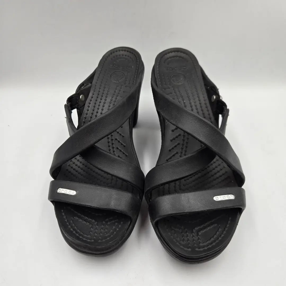 Crocs Cyprus IV 凉鞋 14558-060 黑色高跟鞋一脚蹬十字纹 WMS 8US-