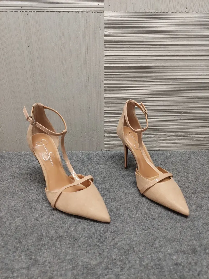 Jessica Simpson 女式浅口鞋 9.5 米色 T 带尖头细跟 City-