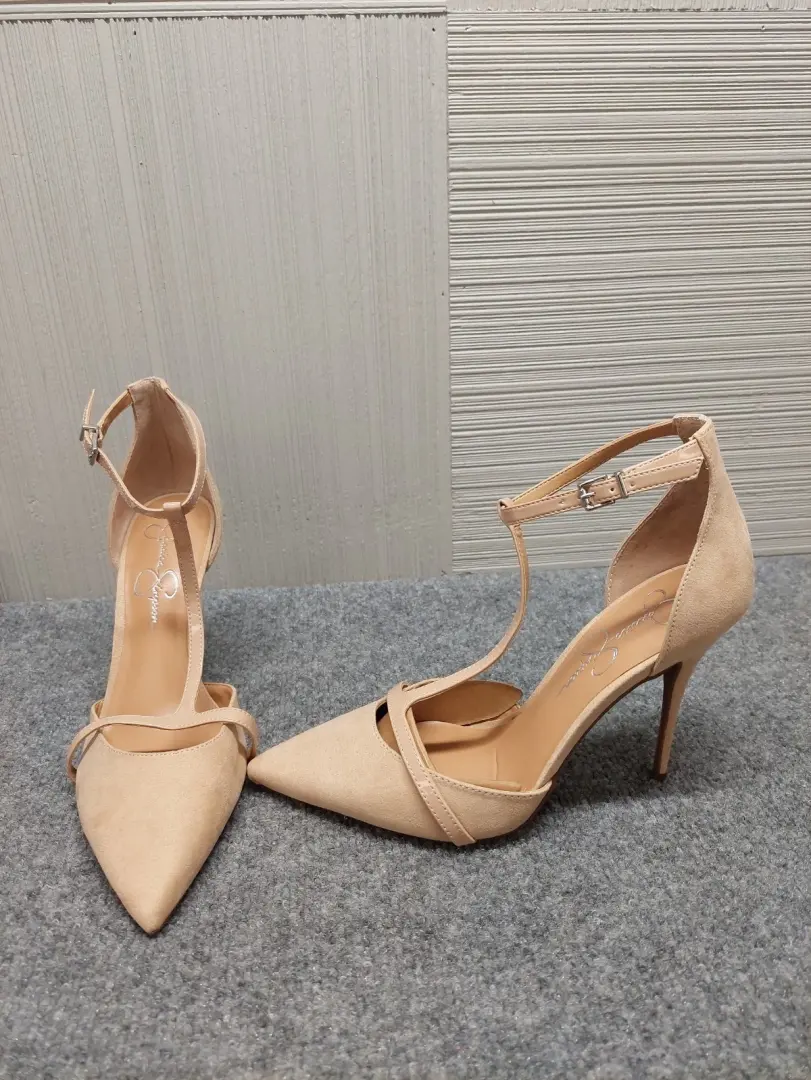 Jessica Simpson 女式浅口鞋 9.5 米色 T 带尖头细跟 City-