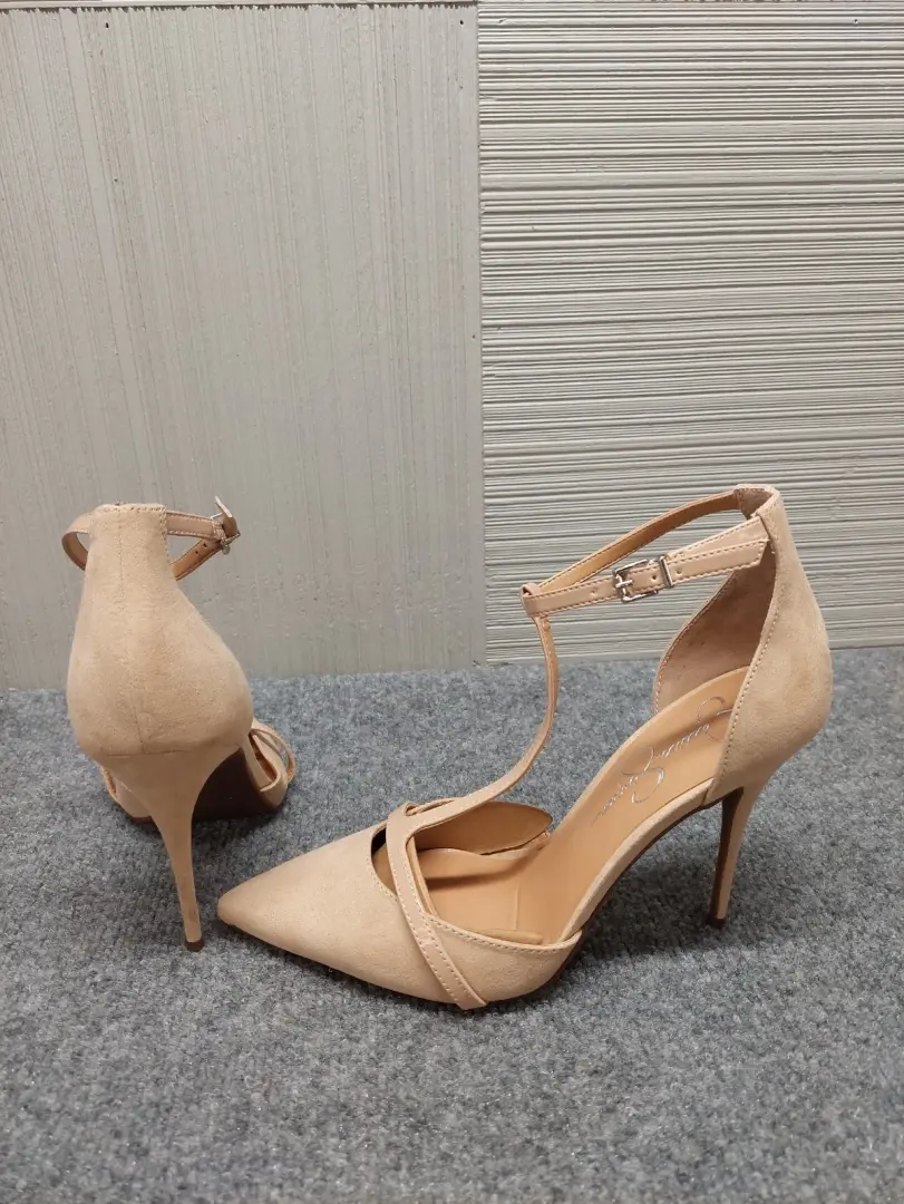 Jessica Simpson 女式浅口鞋 9.5 米色 T 带尖头细跟 City-