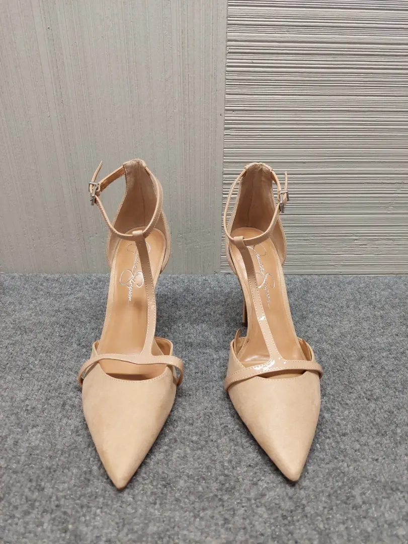 Jessica Simpson 女式浅口鞋 9.5 米色 T 带尖头细跟 City-