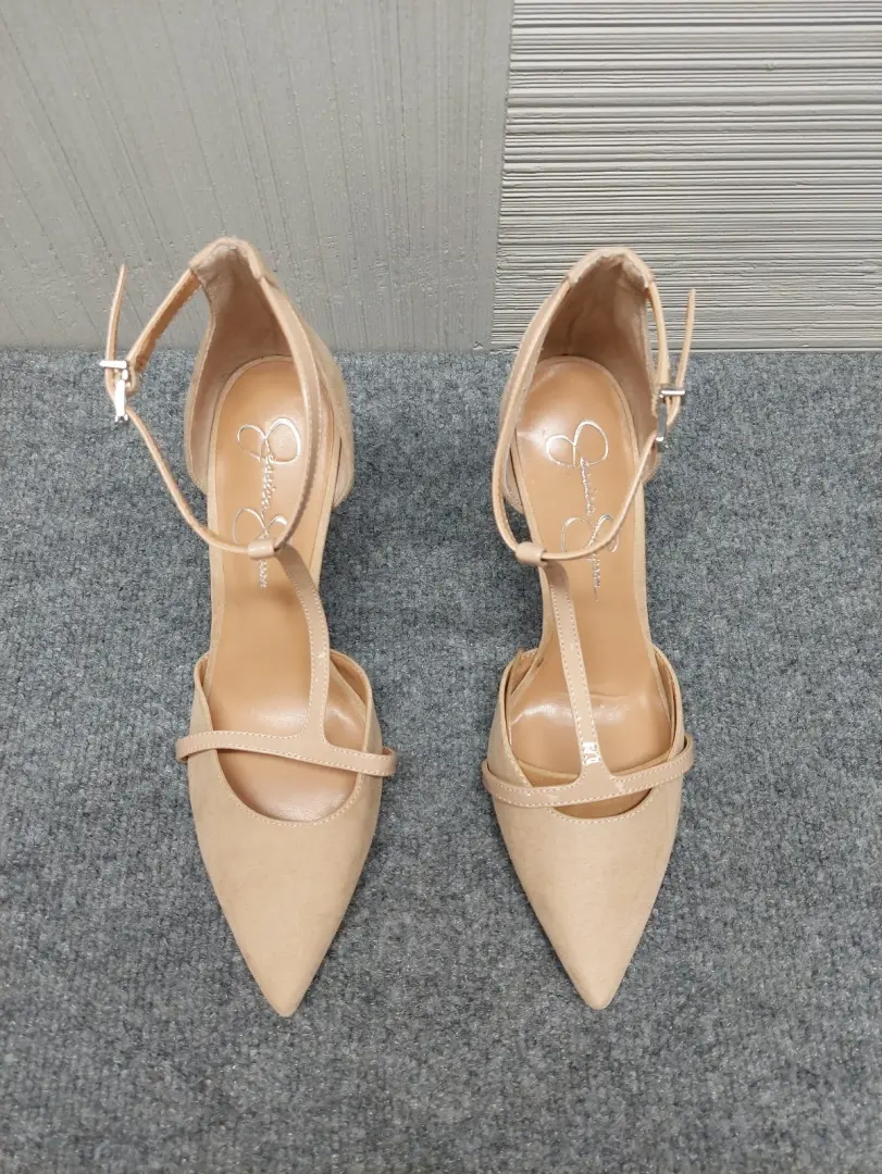 Jessica Simpson 女式浅口鞋 9.5 米色 T 带尖头细跟 City-