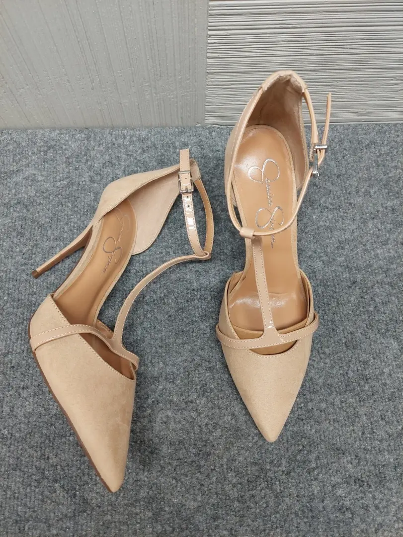Jessica Simpson 女式浅口鞋 9.5 米色 T 带尖头细跟 City-