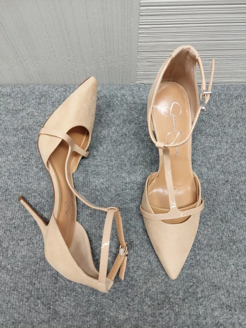 Jessica Simpson 女式浅口鞋 9.5 米色 T 带尖头细跟 City-