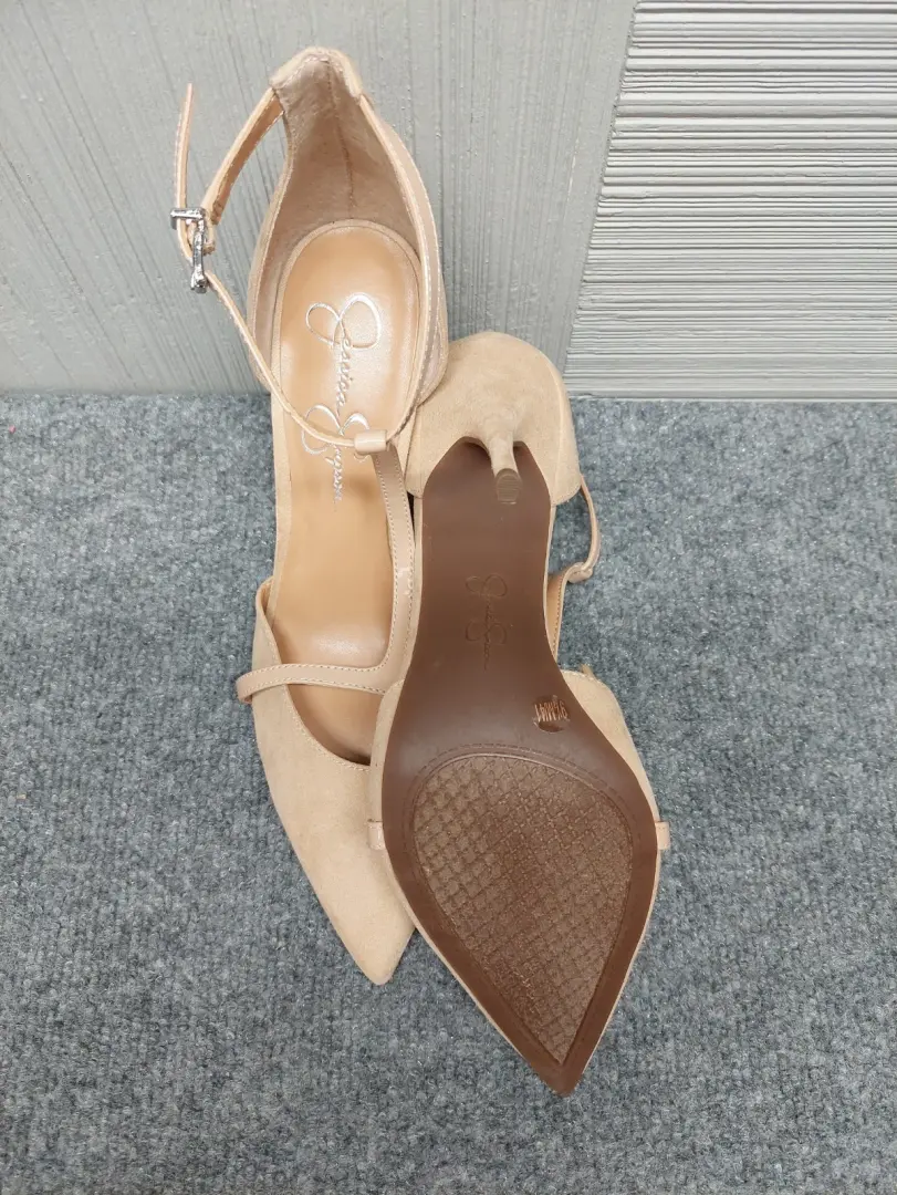 Jessica Simpson 女式浅口鞋 9.5 米色 T 带尖头细跟 City-