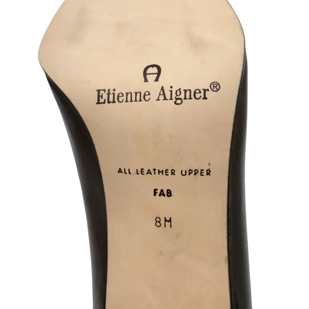 Etienne Aigner 泵尺寸 8 M 金属青铜人造爬行动物帽头皮革高跟鞋-