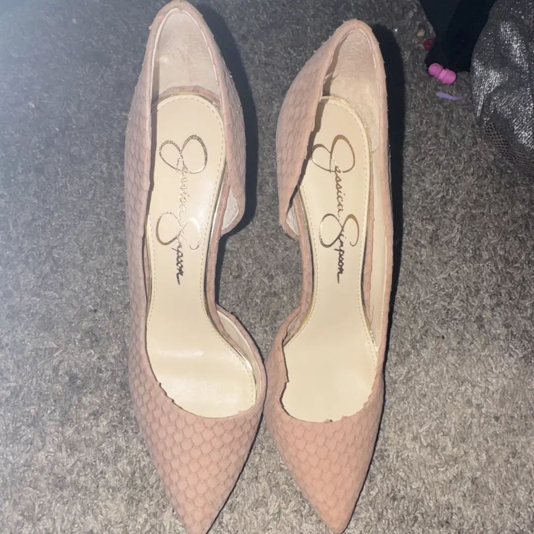 Jessica Simpson 米色刺绣尖头细高跟鞋美国 8 码-