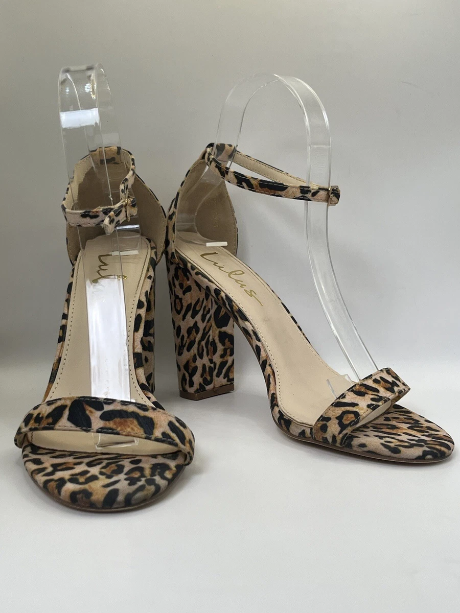 LULUS - LEOPARD 人造麂皮绒踝带露趾高跟鞋 尺寸 7.5 M-