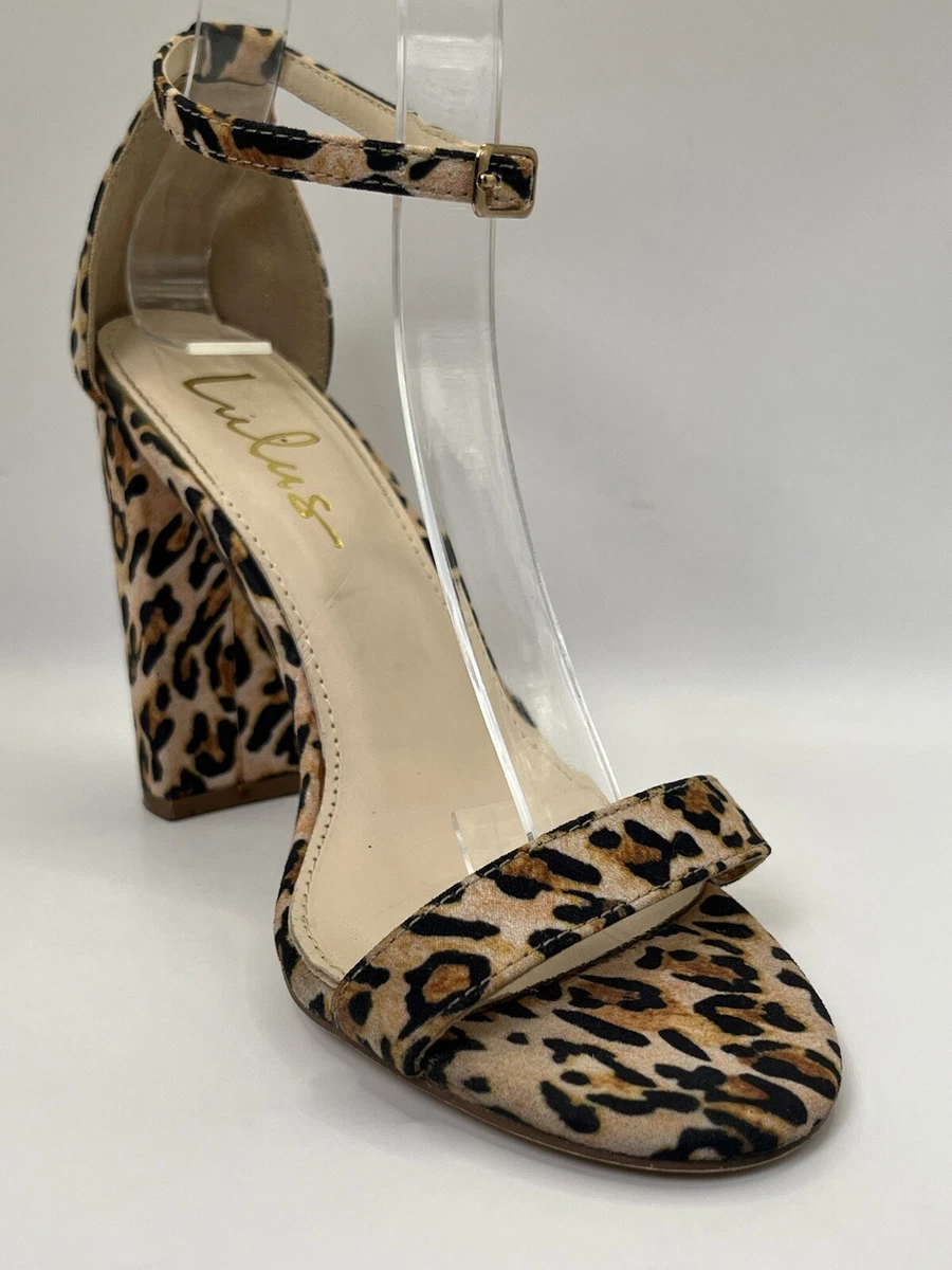 LULUS - LEOPARD 人造麂皮绒踝带露趾高跟鞋 尺寸 7.5 M-