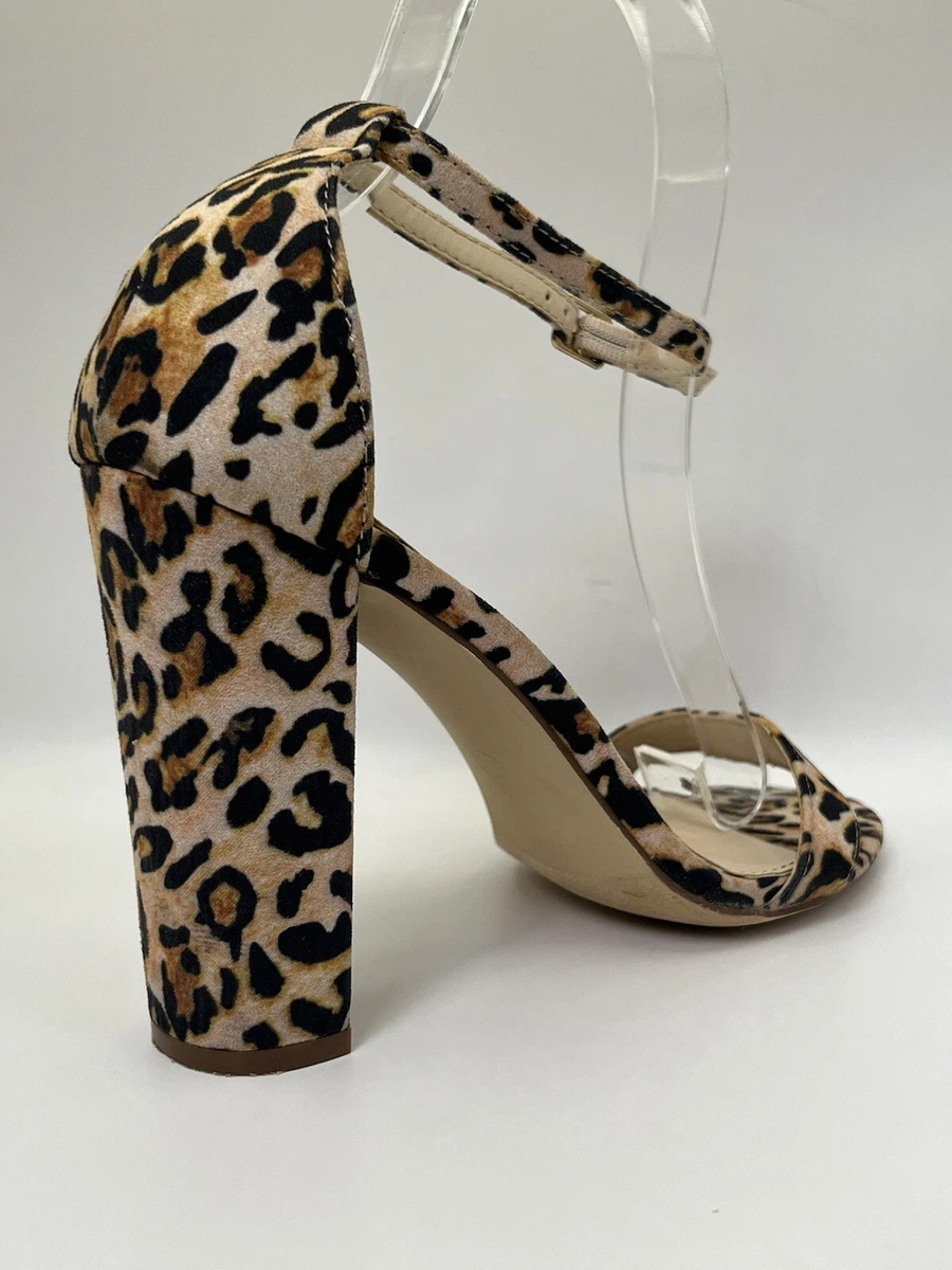 LULUS - LEOPARD 人造麂皮绒踝带露趾高跟鞋 尺寸 7.5 M-