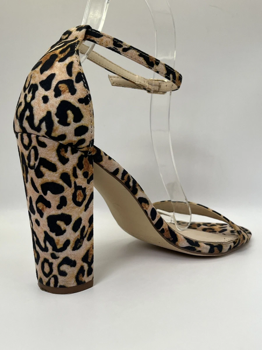 LULUS - LEOPARD 人造麂皮绒踝带露趾高跟鞋 尺寸 7.5 M-