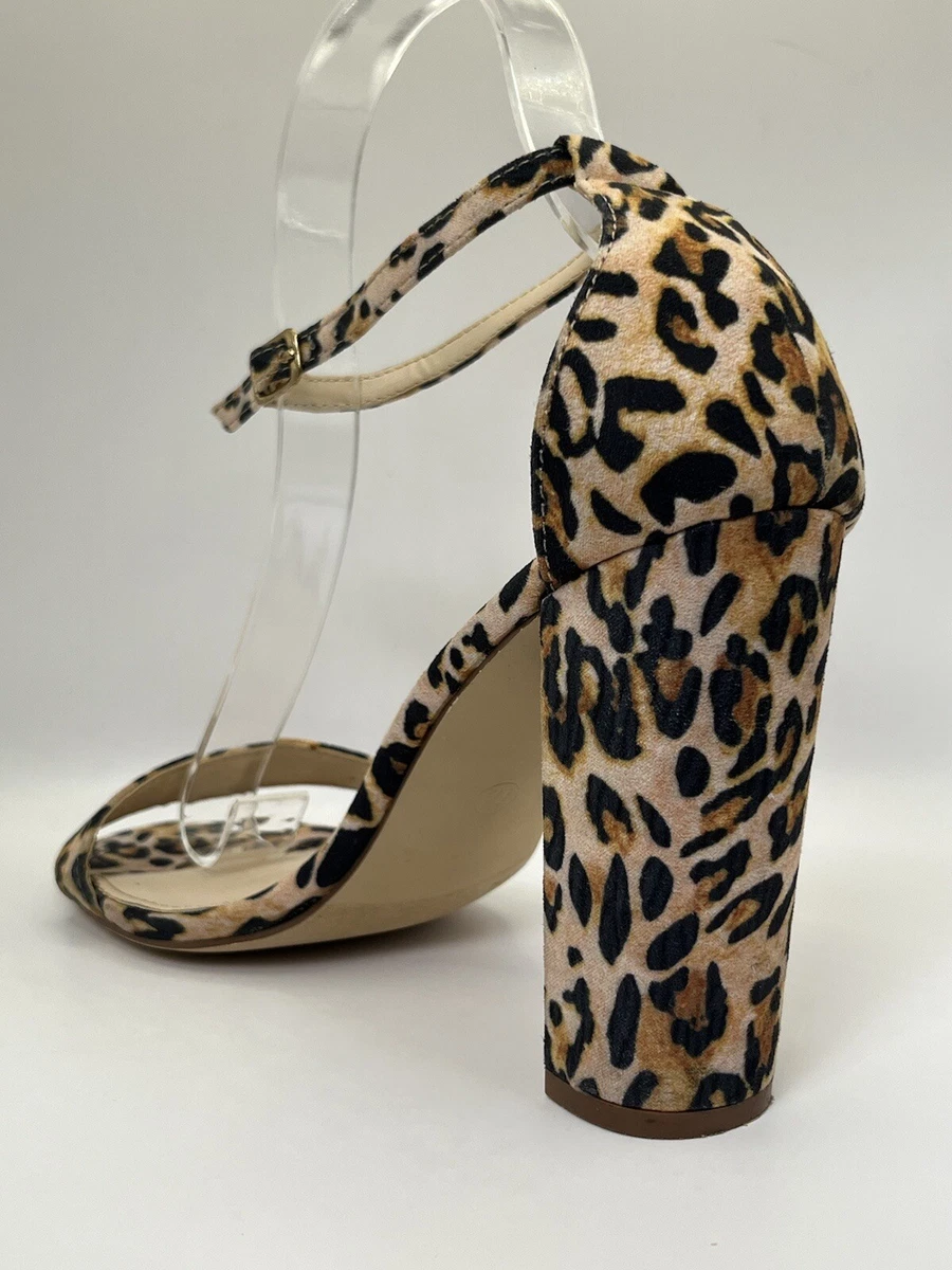 LULUS - LEOPARD 人造麂皮绒踝带露趾高跟鞋 尺寸 7.5 M-