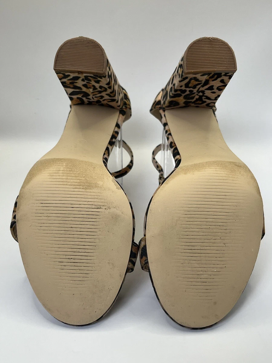 LULUS - LEOPARD 人造麂皮绒踝带露趾高跟鞋 尺寸 7.5 M-
