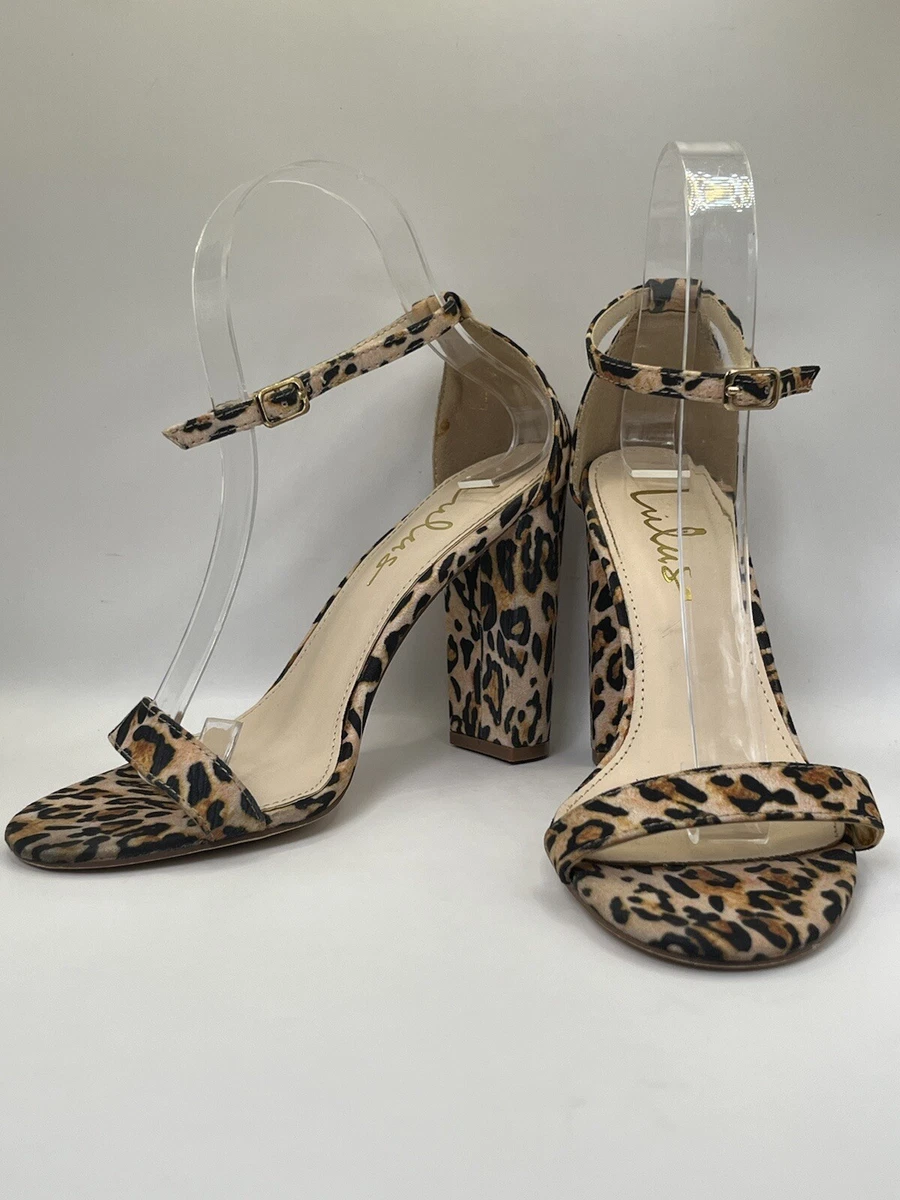 LULUS - LEOPARD 人造麂皮绒踝带露趾高跟鞋 尺寸 7.5 M-