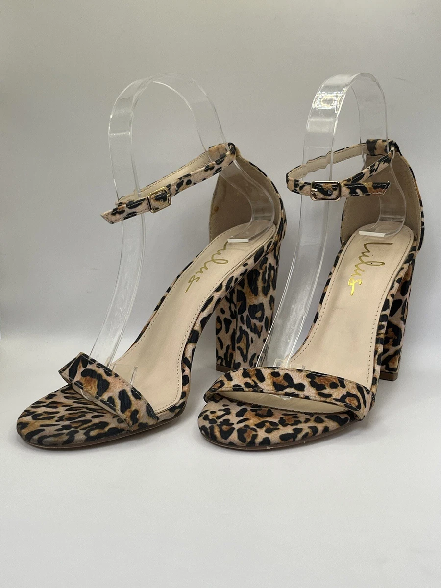 LULUS - LEOPARD 人造麂皮绒踝带露趾高跟鞋 尺寸 7.5 M-