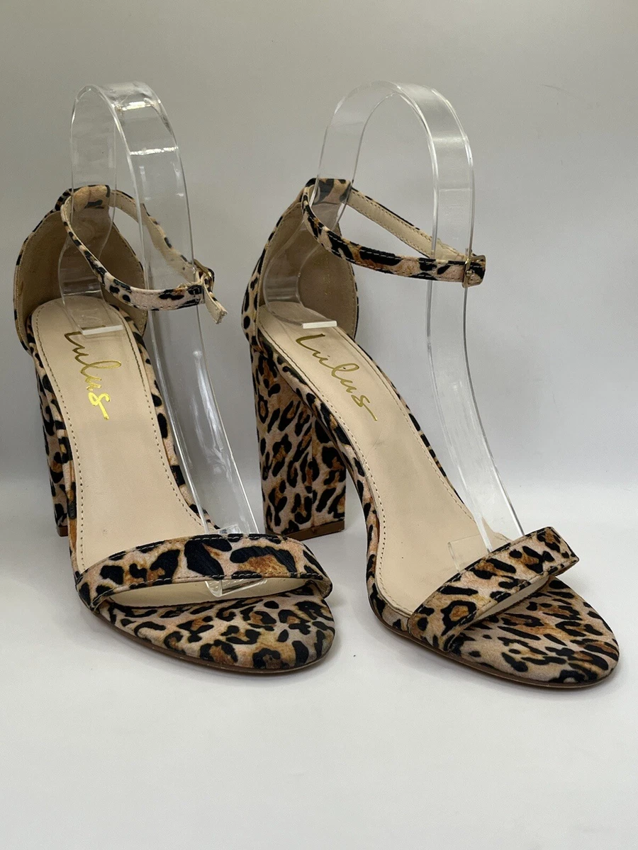 LULUS - LEOPARD 人造麂皮绒踝带露趾高跟鞋 尺寸 7.5 M-
