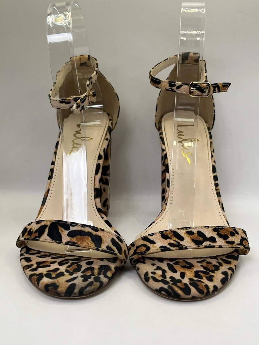 LULUS - LEOPARD 人造麂皮绒踝带露趾高跟鞋 尺寸 7.5 M-