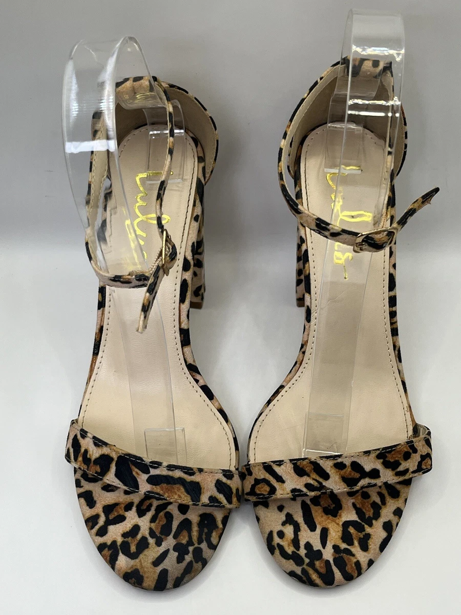 LULUS - LEOPARD 人造麂皮绒踝带露趾高跟鞋 尺寸 7.5 M-