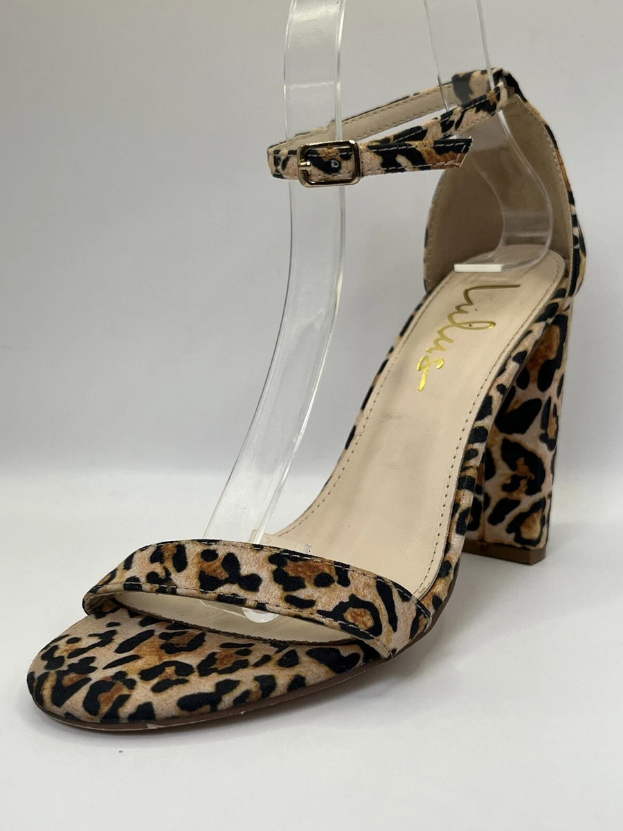 LULUS - LEOPARD 人造麂皮绒踝带露趾高跟鞋 尺寸 7.5 M-