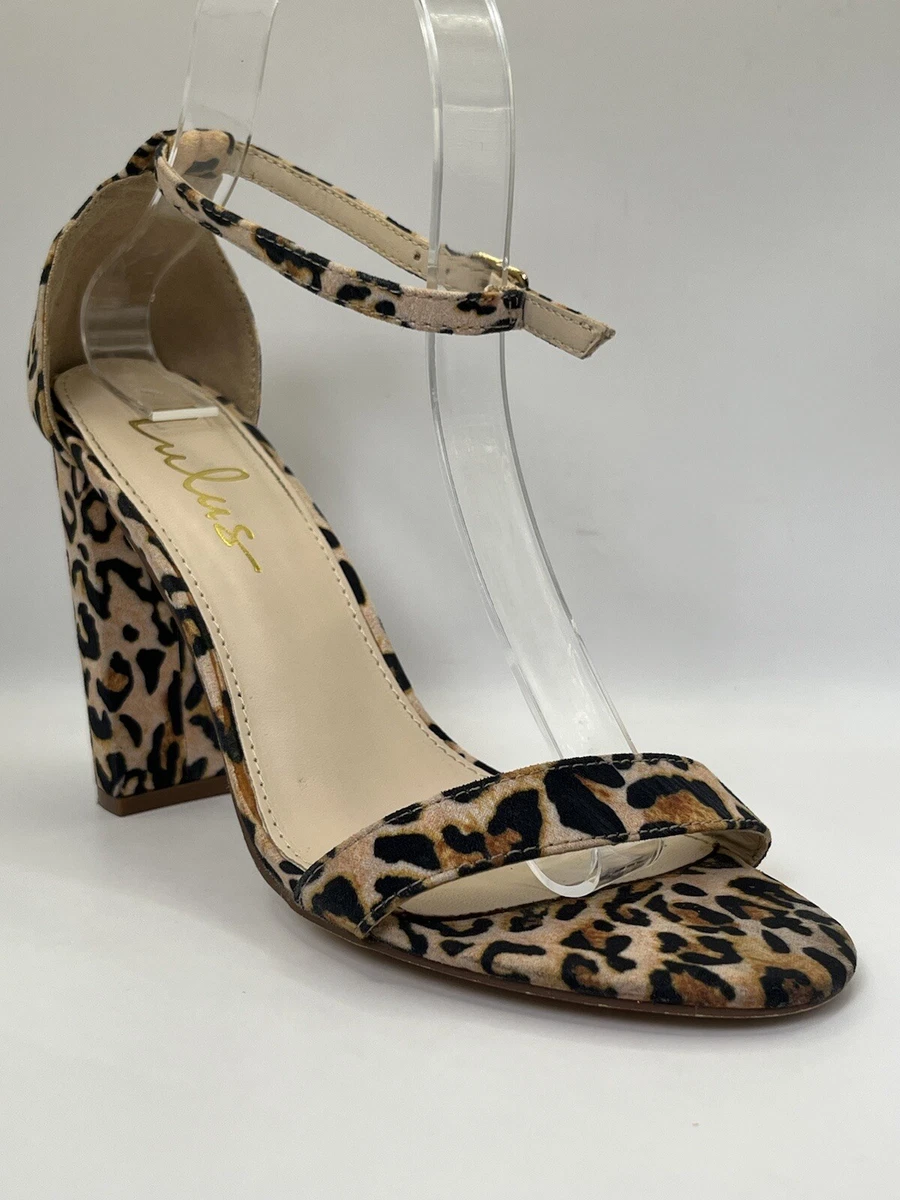 LULUS - LEOPARD 人造麂皮绒踝带露趾高跟鞋 尺寸 7.5 M-