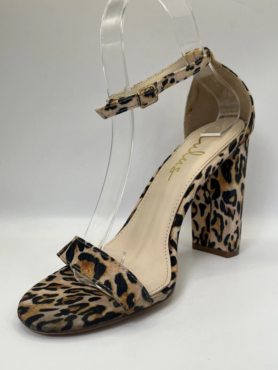 LULUS - LEOPARD 人造麂皮绒踝带露趾高跟鞋 尺寸 7.5 M-