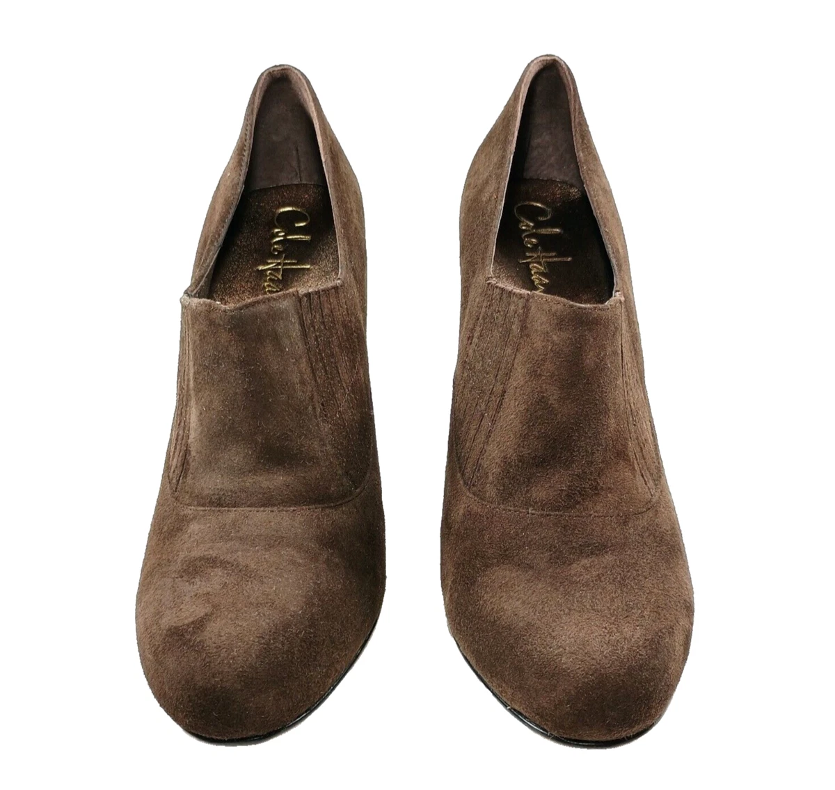 女式 7.5 码 COLE HAAN 靴子浅口棕色麂皮绒细高跟鞋圆头舒适-
