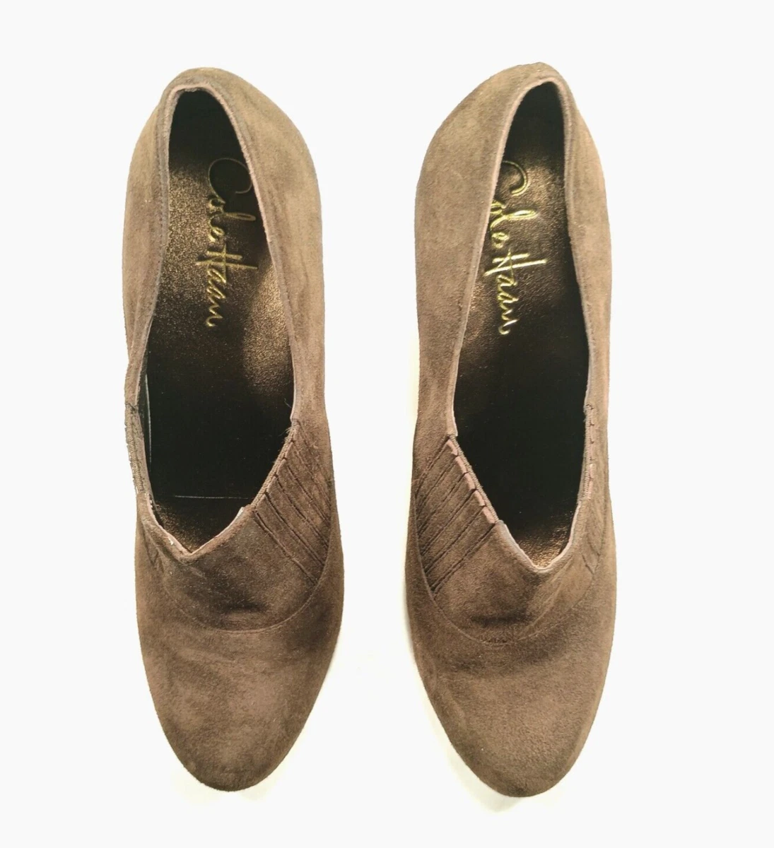 女式 7.5 码 COLE HAAN 靴子浅口棕色麂皮绒细高跟鞋圆头舒适-