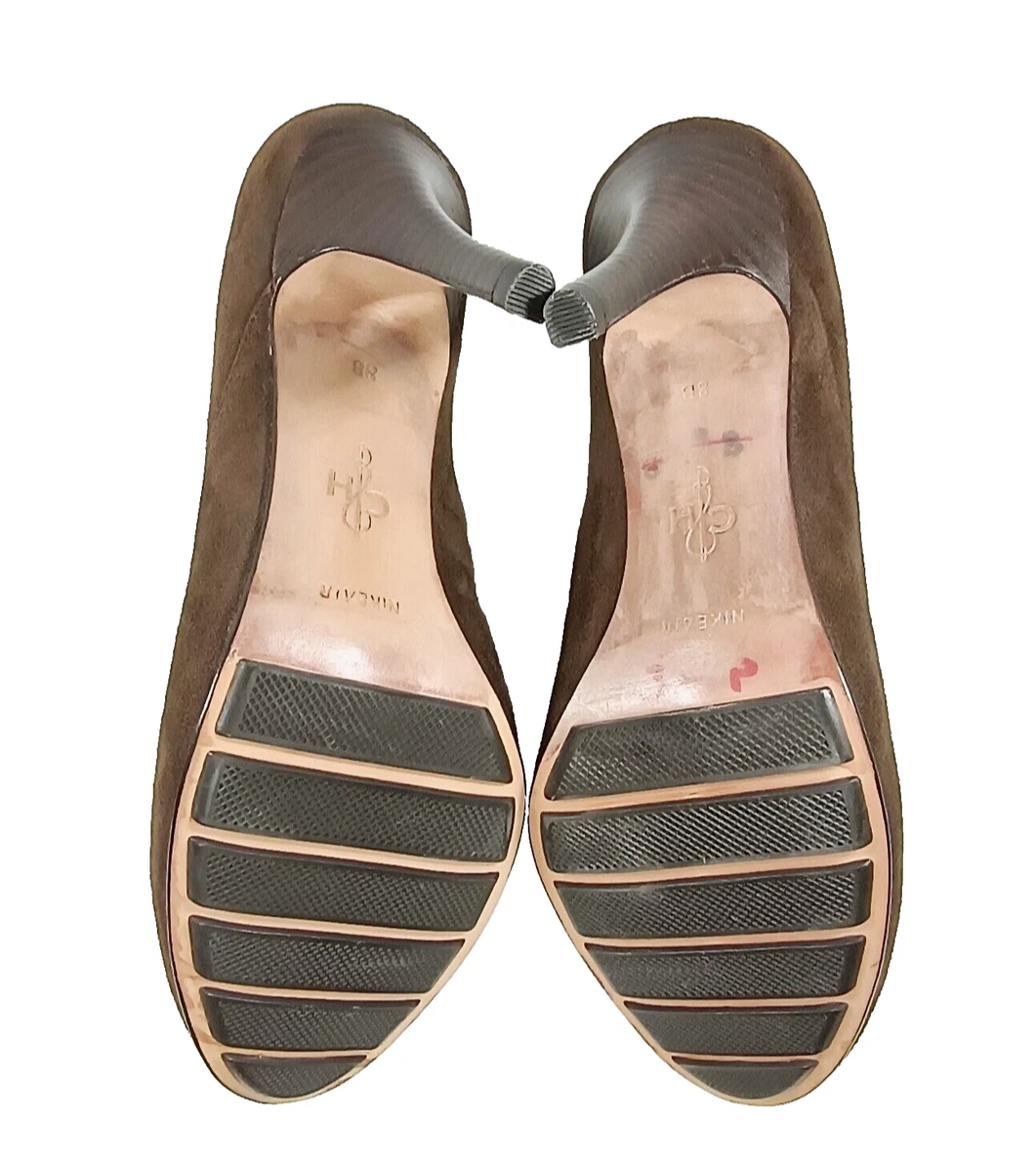 女式 7.5 码 COLE HAAN 靴子浅口棕色麂皮绒细高跟鞋圆头舒适-