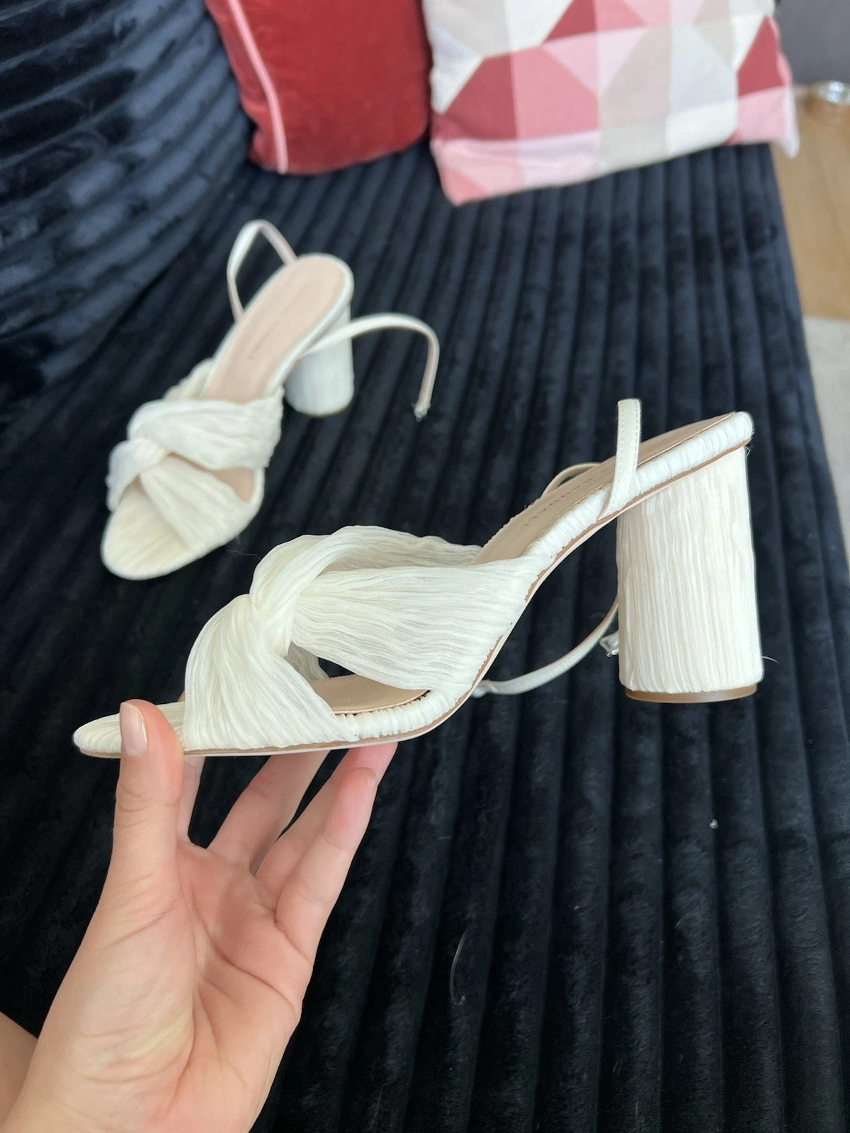 Loeffler Randall Camellia 百褶蝴蝶结高跟鞋珍珠 10 码-