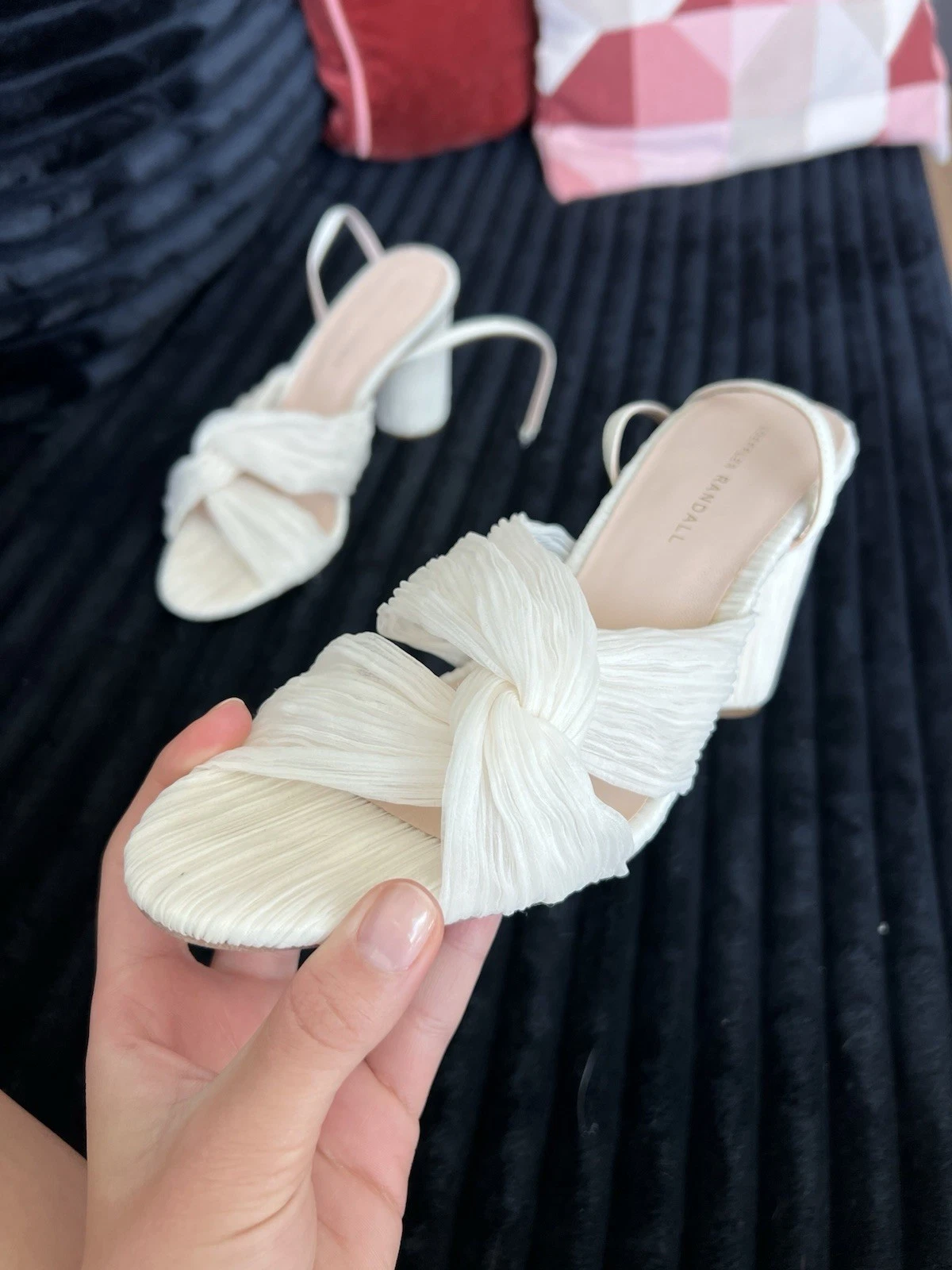 Loeffler Randall Camellia 百褶蝴蝶结高跟鞋珍珠 10 码-