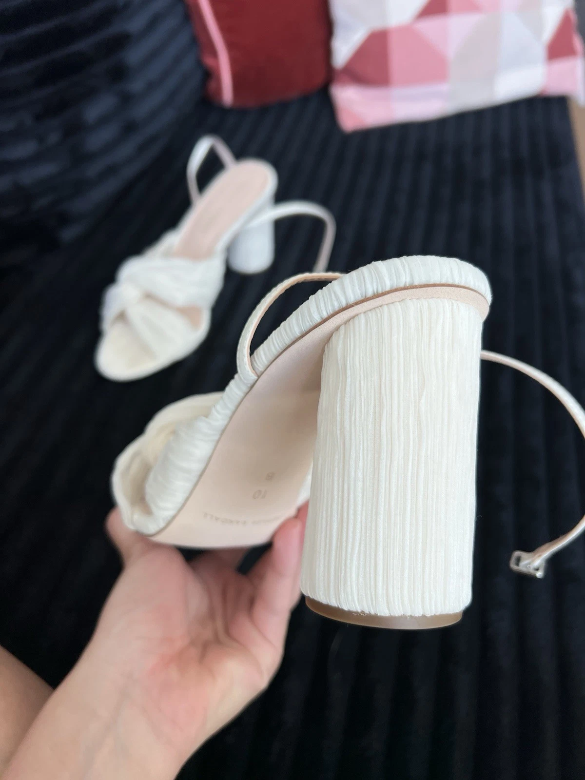 Loeffler Randall Camellia 百褶蝴蝶结高跟鞋珍珠 10 码-