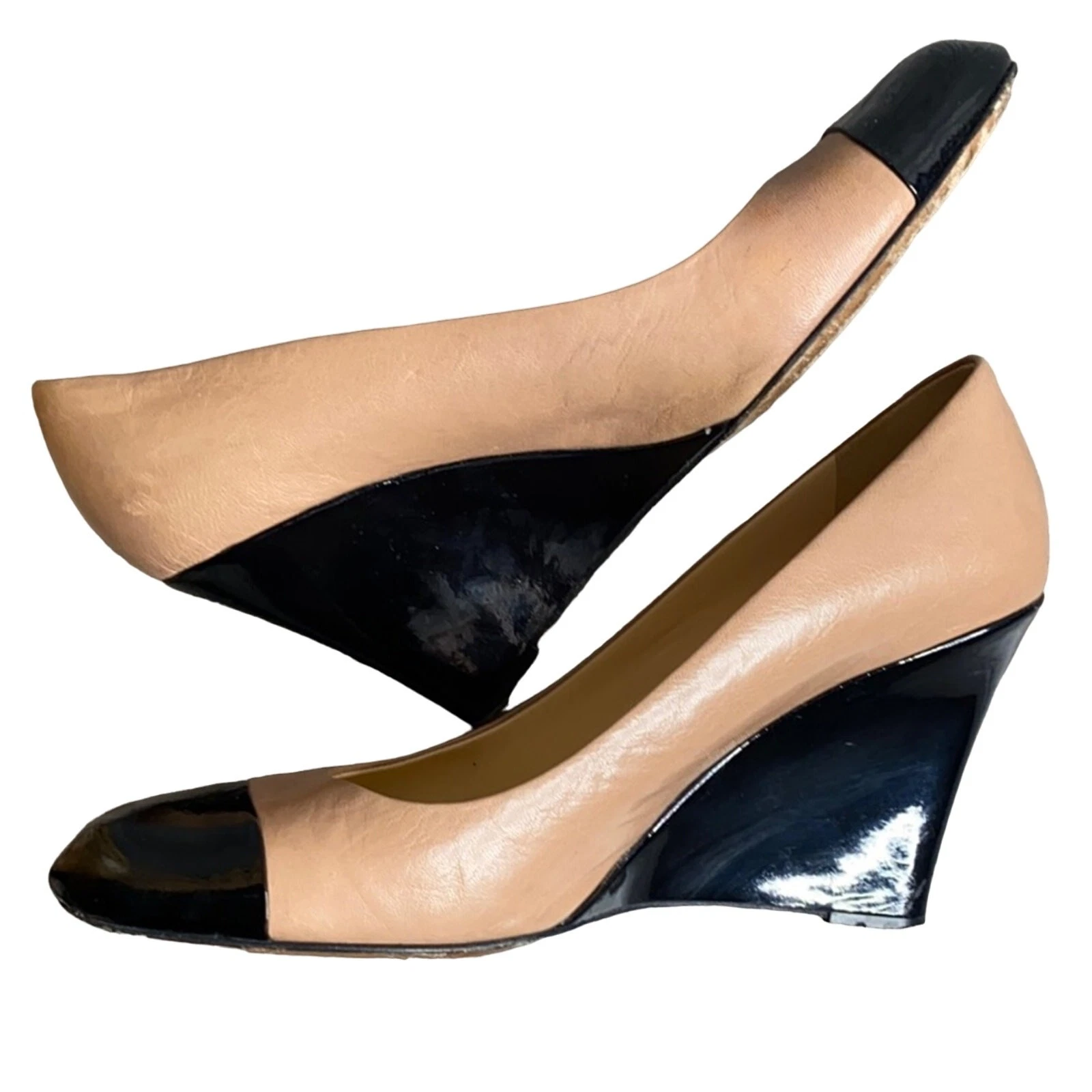 Kate Spade Kimmy 坡跟裸色皮革后盖鞋头 8.5 码-