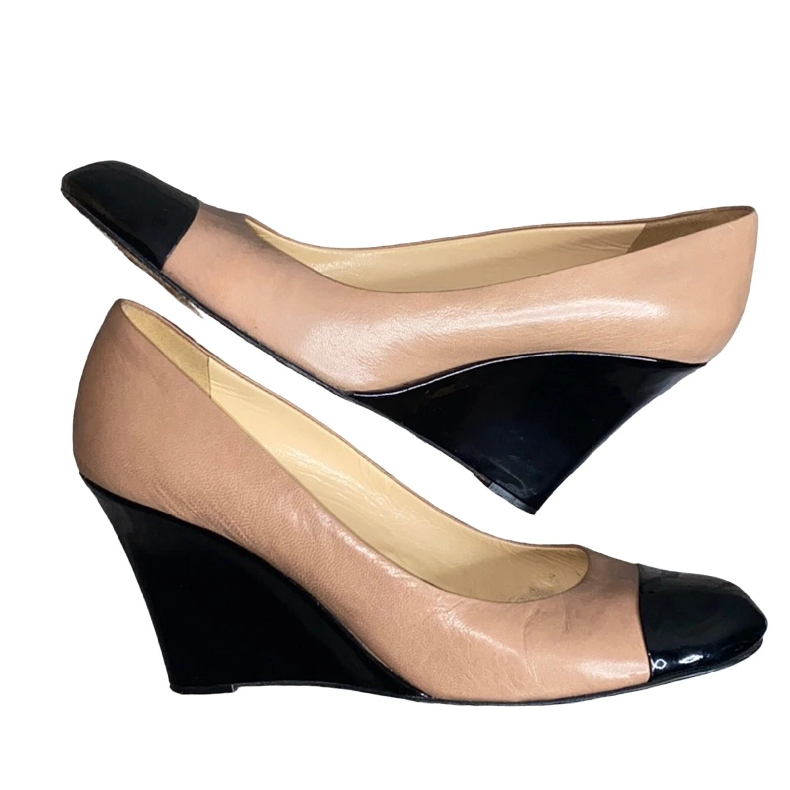 Kate Spade Kimmy 坡跟裸色皮革后盖鞋头 8.5 码-