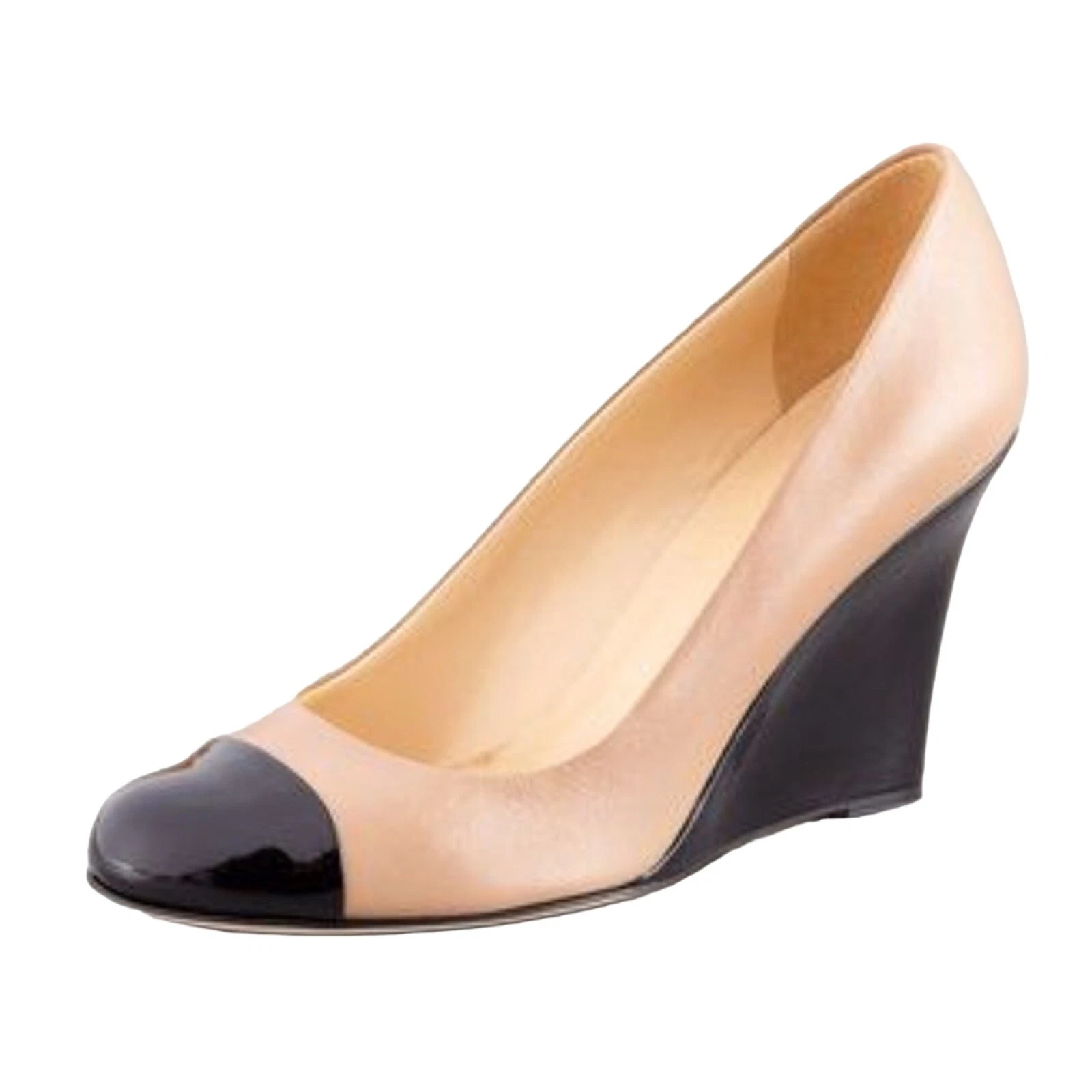 Kate Spade Kimmy 坡跟裸色皮革后盖鞋头 8.5 码-