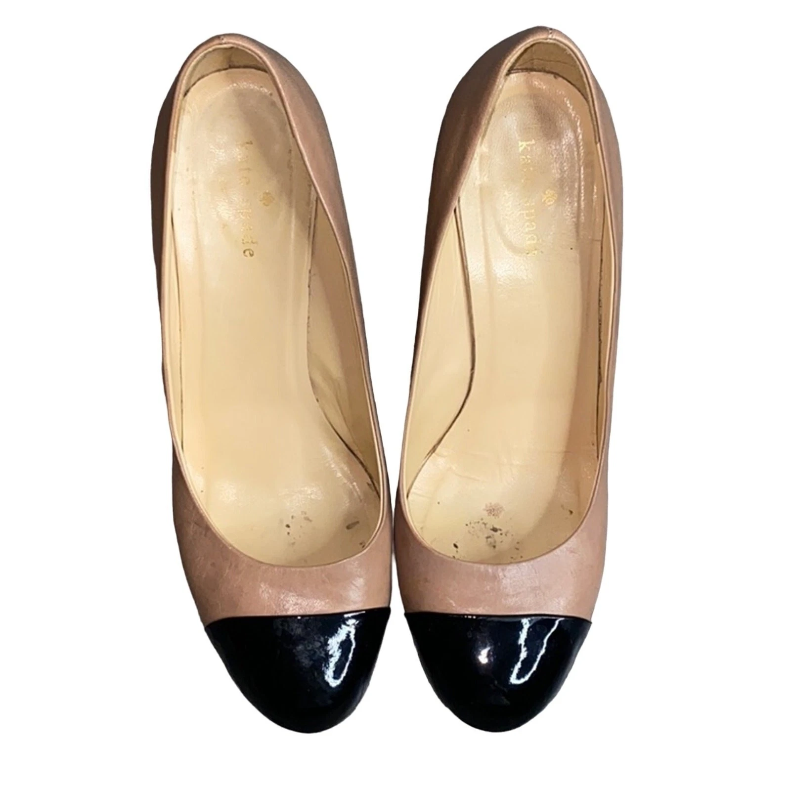 Kate Spade Kimmy 坡跟裸色皮革后盖鞋头 8.5 码-